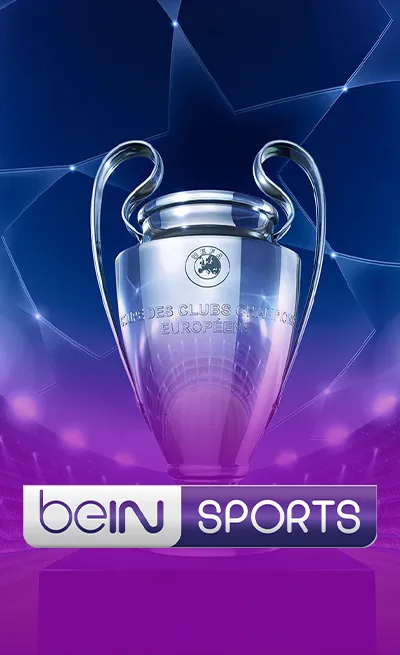 Home 22 Banner del canal BeIN Sports con la copa de la UEFA Champions League, disponible en IPTV España como parte del mejor IPTV para ver fútbol en vivo