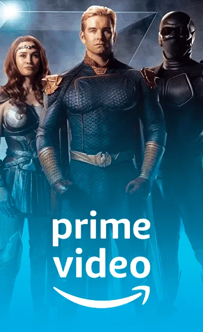 Home 26 Banner promocional de Prime Video con personajes de The Boys y logo de la plataforma